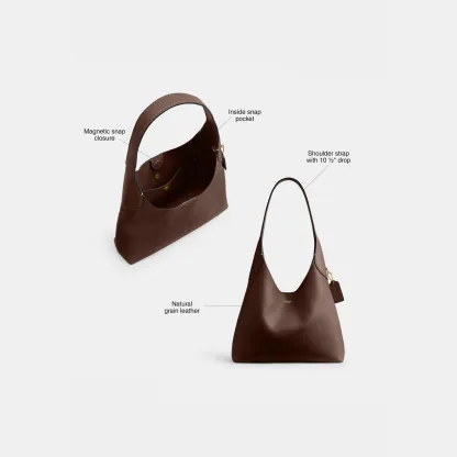 COACH®,Brooklyn Shoulder Bag 28,Leather,Hobo,Engraved Detail,Logo,Casual,Brown