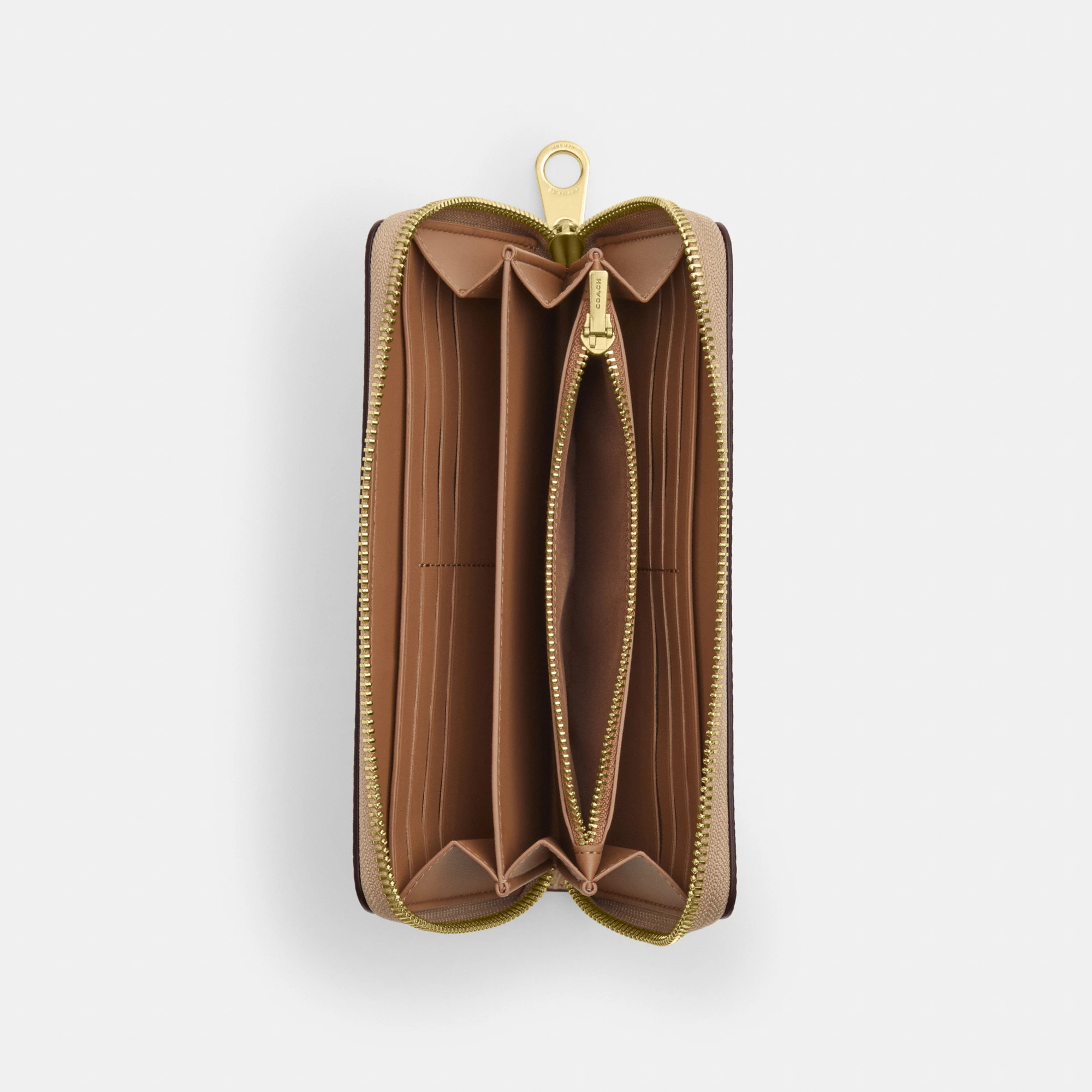 COACH®,Long Zip Around Wallet In Signature Canvas,Continental,Coin,Sustainable,Casual,Beige,Inside View,Top View
