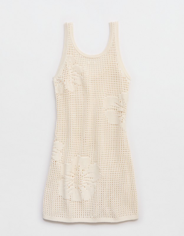 Aerie Floral Crochet Dress - Natural
