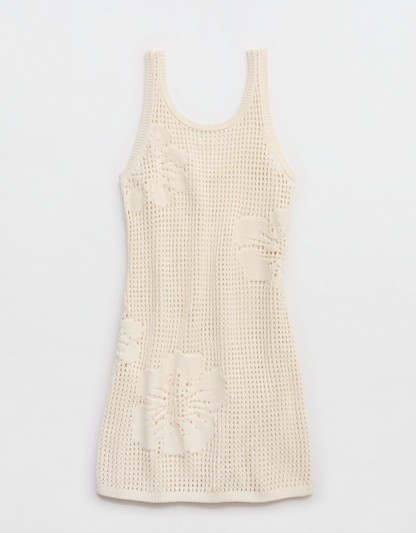 Aerie Floral Crochet Dress - Natural