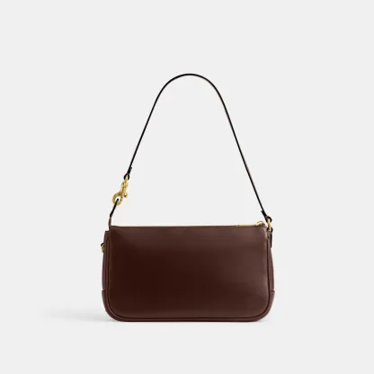 COACH®,Plaza Bag,Fabric,Leather,Shoulder Bag,Logo,Compact,Lined,Gold Metal,Casual,Brown,Back View