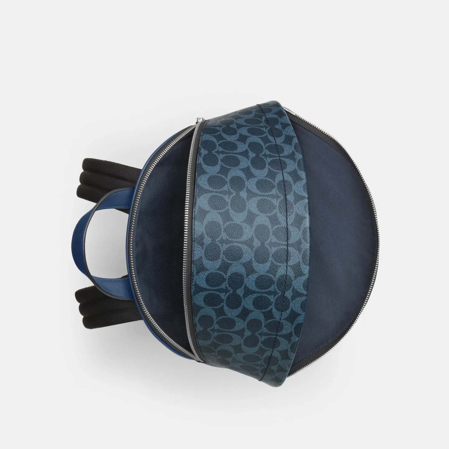 COACH®,Taylor Backpack In Signature Canvas,Leather,Canvas,Backpack,Logo,Suitcase Sleeve,Stain Resistant,Father's Day,Blue,Inside View,Top View