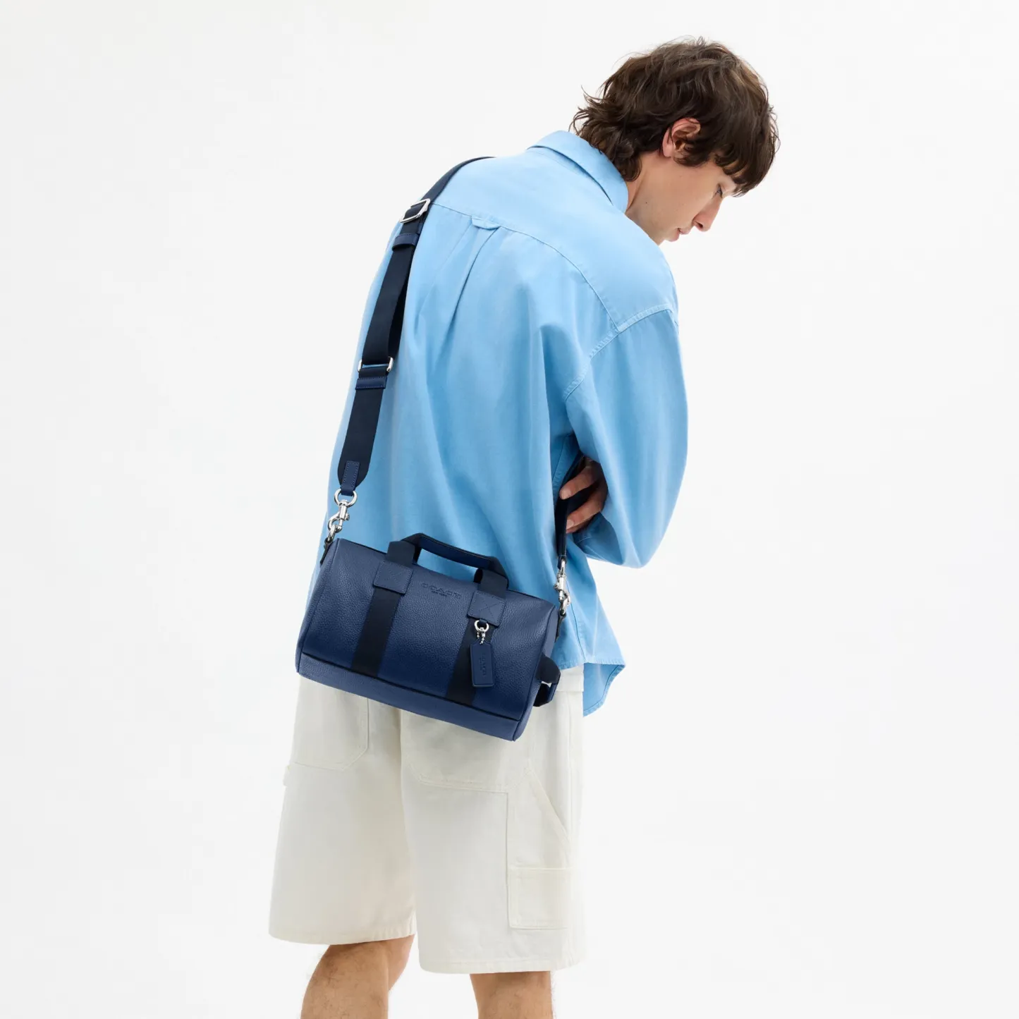 COACH®,Explorer Duffle Bag 28,Leather,Duffle Bag,Logo,Father's Day,Blue,Detail View