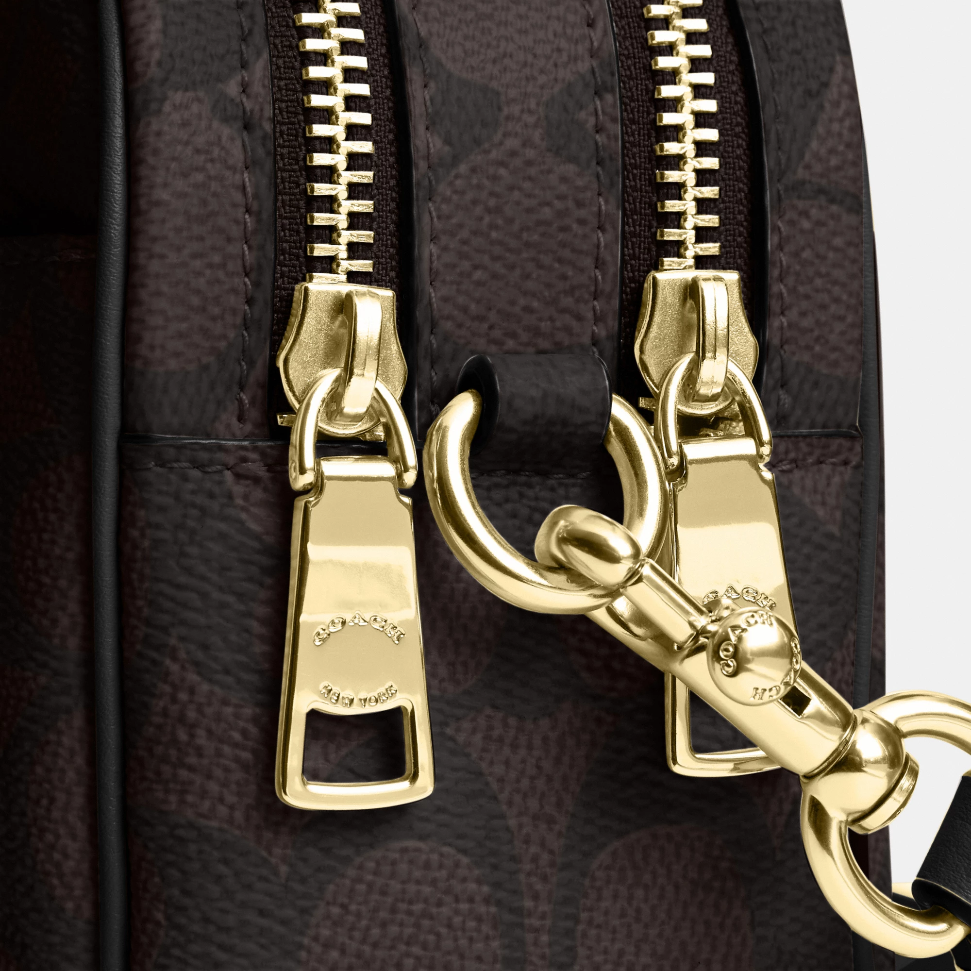 COACH®,Mini Carey Crossbody Bag In Signature Canvas,Polyester,Leather,Canvas,Crossbody,Metal Material,Logo,Metal,Piping,Pe...,Brown,Closer View