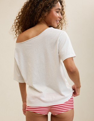 Aerie Off-The-Shoulder Relaxed T-Shirt - Natural White
