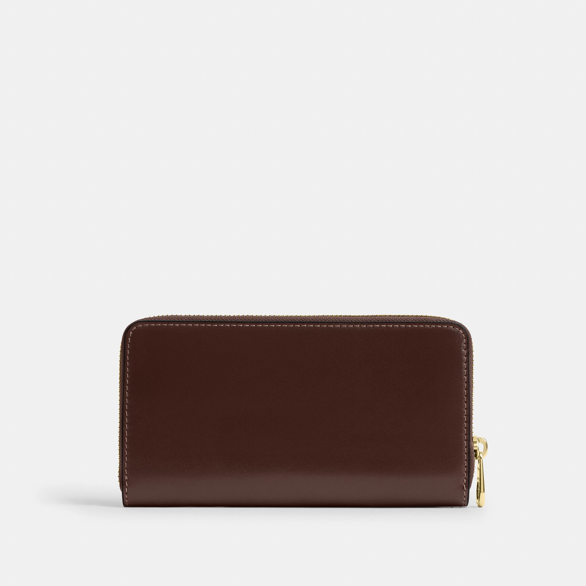 COACH®,Long Zip Around Wallet,Leather,Wristlet,Continental,Logo,Metal,Casual,Brown,Back View