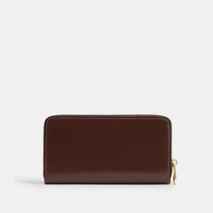 COACH®,Long Zip Around Wallet,Leather,Wristlet,Continental,Logo,Metal,Casual,Brown,Back View