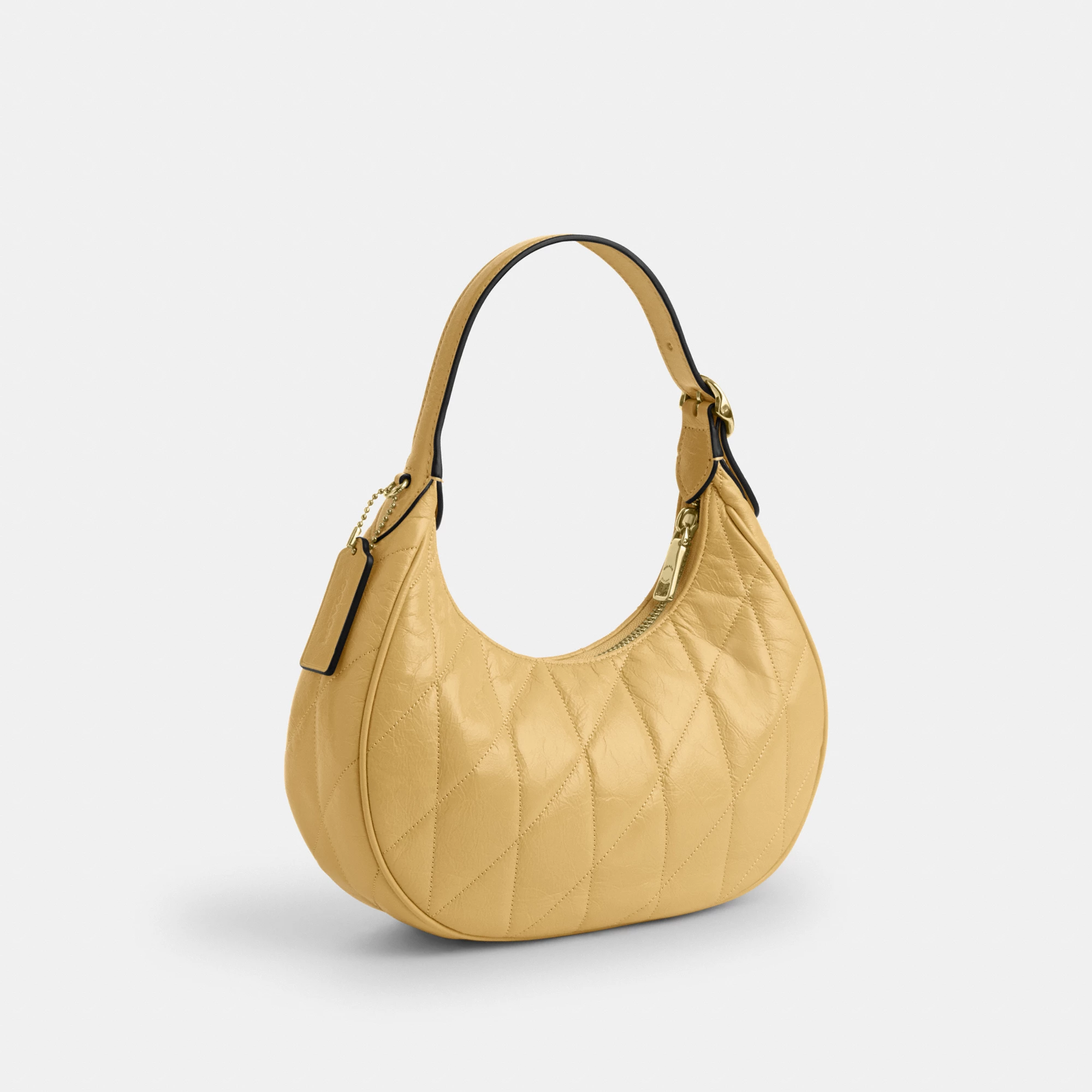 COACH®,Emily Shoulder Bag With Quilting,Recycled Polyester,Leather,Hobo,Pendant,Metal,Sustainable,Adjustable,Gold Metal,Da...,Beige,Angle View