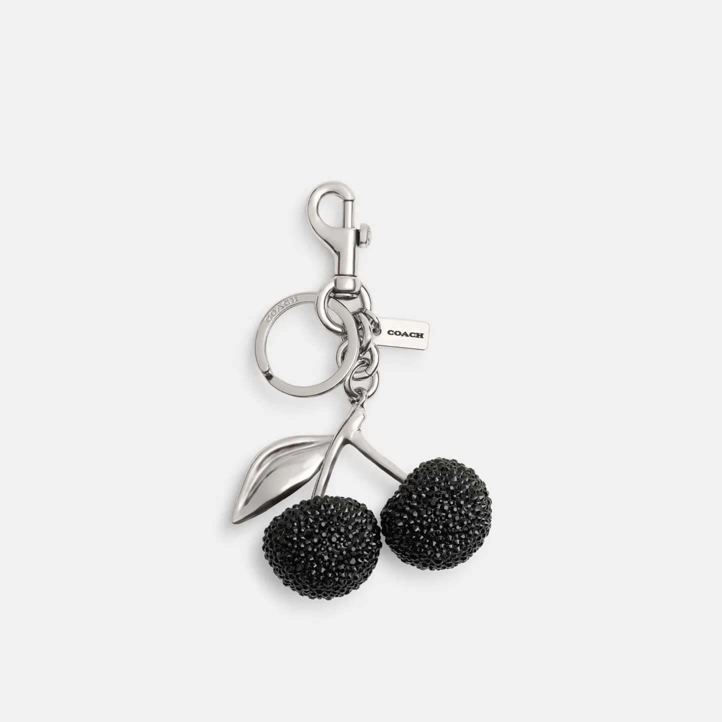 COACH®,Crystal Cherry Bag Charm,Bag Charm,Crystal,Resin,Metal Material,Plastic,Glitter,Embellished,Rhinestones,3D Embellis...,Black,Front View
