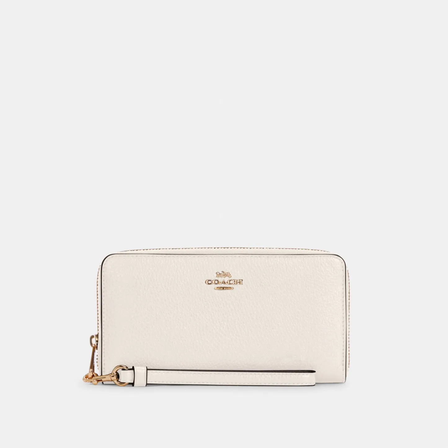 COACH®,Long Zip Around Wallet,Leather,Wristlet,Continental,Gold Metal,Casual,Cream,Front View