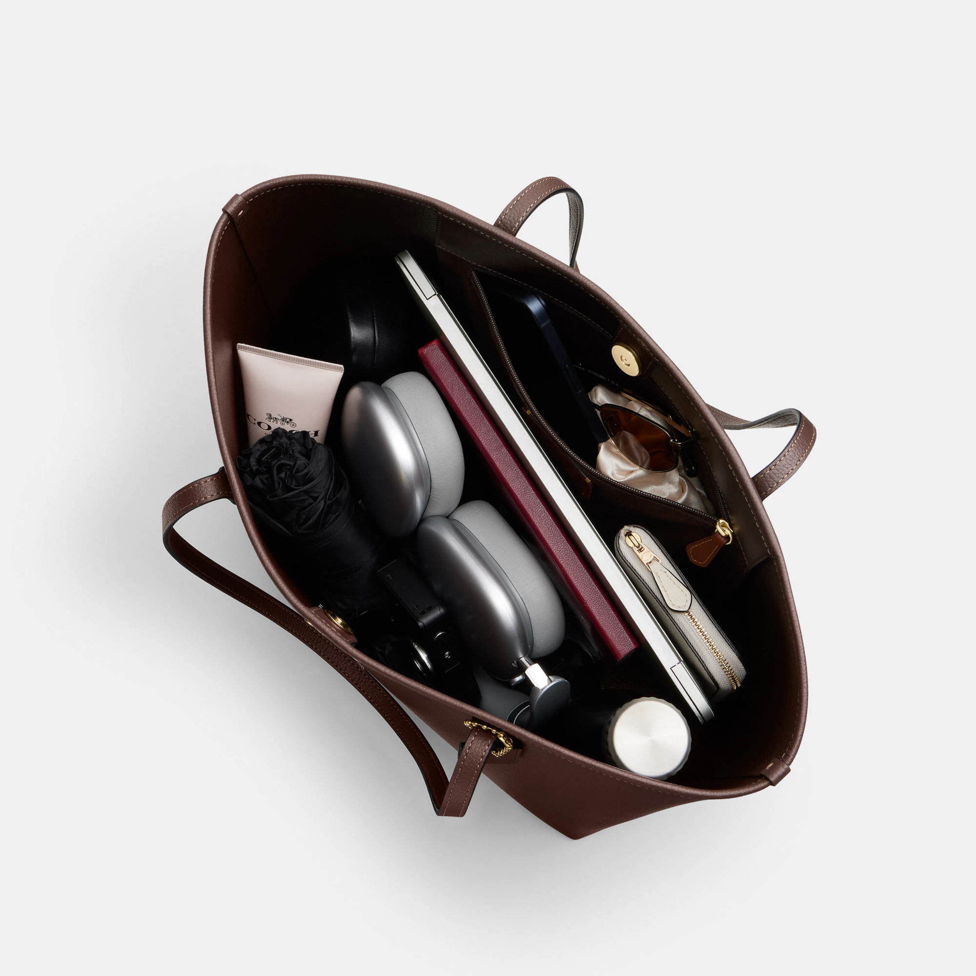 COACH®,City Tote Bag,Leather,Tote,Logo,Casual,Brown,Inside View,Top View