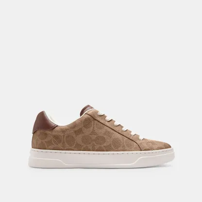 COACH®,High Line Sneaker In Signature Canvas,EVA,Canvas,Leather,Casual,Fabric,Logo,Pull Tab,Casual,Brown,Angle View