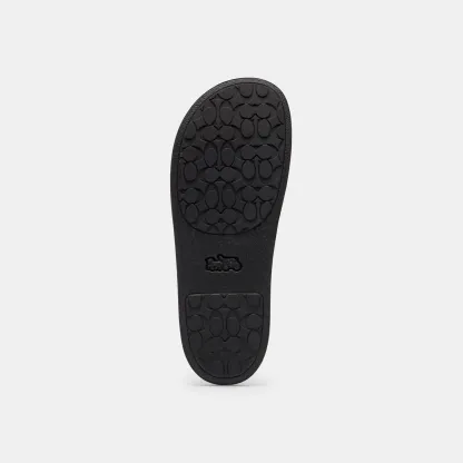 COACH®,Udele Sport Slide In Signature Canvas,Canvas,Rubber,EVA,Slides,Logo,Pull Tab,Cushioned Outsole,Casual,Brown,Outsole View