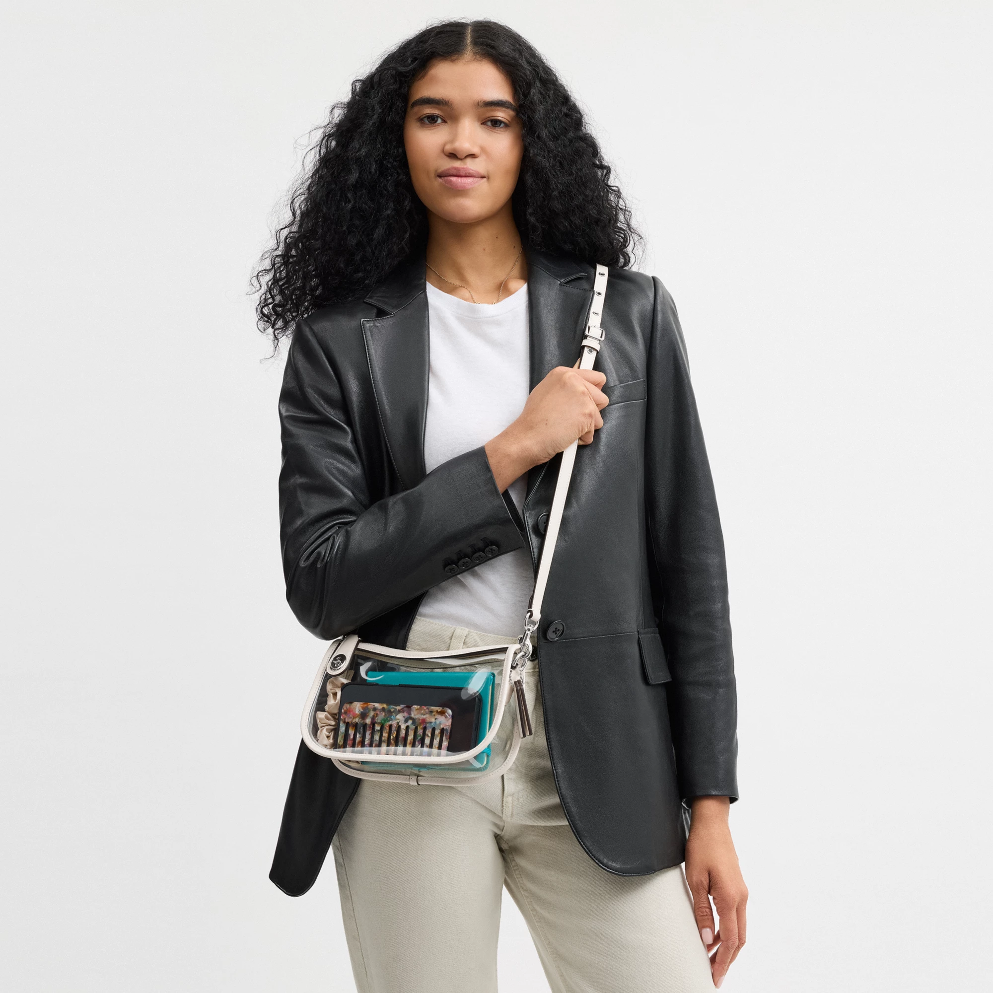 COACH®,Stadium Swinger Bag,Leather,Shoulder Bag,Sheer,Piping,Applique,Casual,White