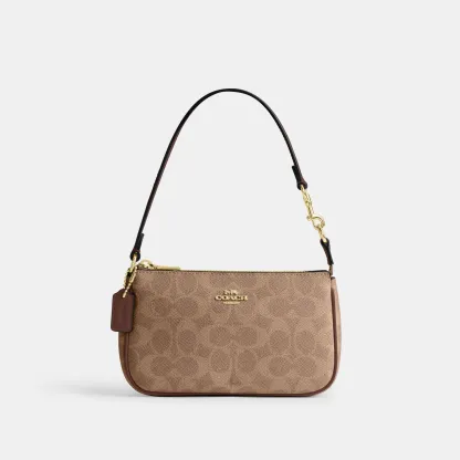 COACH®,Nolita 19 In Signature Canvas,Canvas,Shoulder Bag,Metal,Casual,Brown,Front View