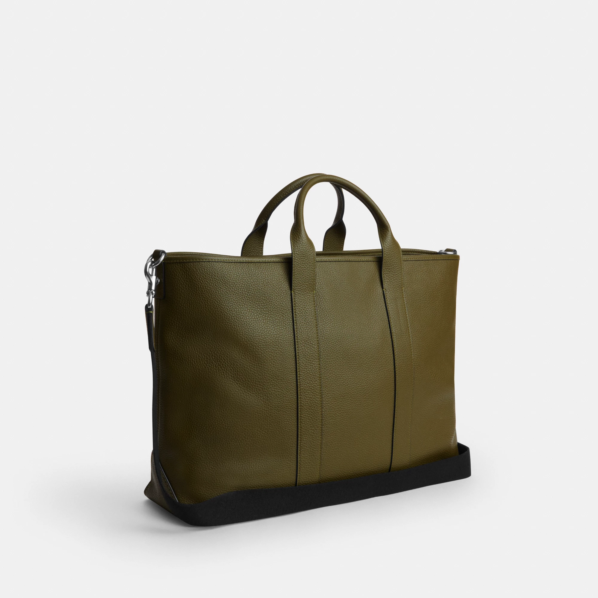 COACH®,Grayson Tote Bag,Leather,Recycled Polyester,Tote,Sustainable,Silver Metal,Work, Father's Day,Olive,Angle View
