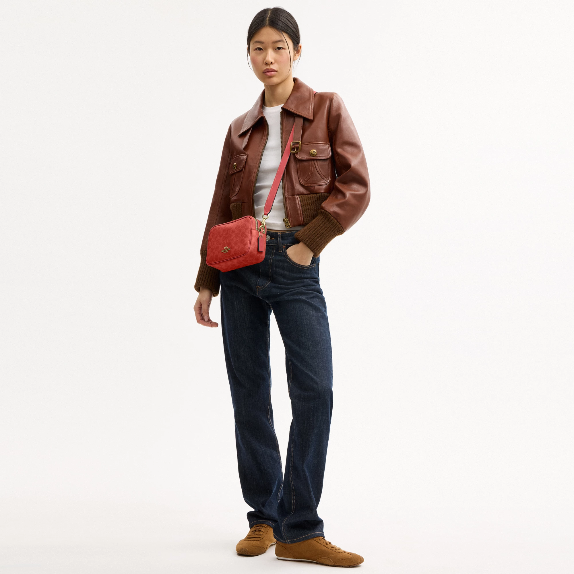 COACH®,Mini Carey Crossbody Bag In Signature Canvas,Polyester,Leather,Canvas,Crossbody,Metal Material,Logo,Metal,Piping,Pe...,Red