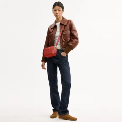 COACH®,Mini Carey Crossbody Bag In Signature Canvas,Polyester,Leather,Canvas,Crossbody,Metal Material,Logo,Metal,Piping,Pe...,Red