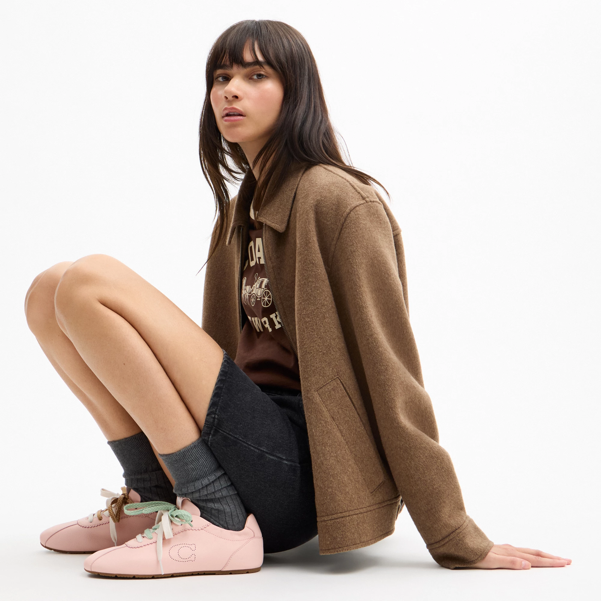 COACH®,Soft Sneaker,Rubber,Leather,Casual,Low Top,Fabric,Perforated,Logo,Pull Tab,Casual,Pink,Detail View