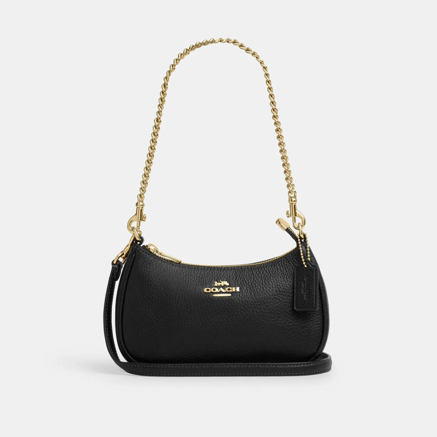 COACH®,Teri Mini Crossbody Bag,Leather,Recycled Polyester,Crossbody,Logo,Adjustable,Compact,Gold Metal,Casual,Black,Front View