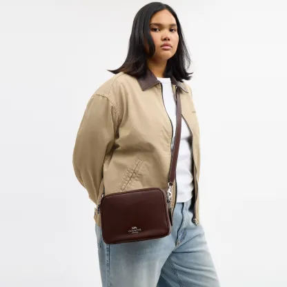 COACH®,Carey Crossbody Bag,Recycled Polyester,Leather,Camera Bag,Metal,Logo,Adjustable,Lined,Gold Metal,Casual,Brown
