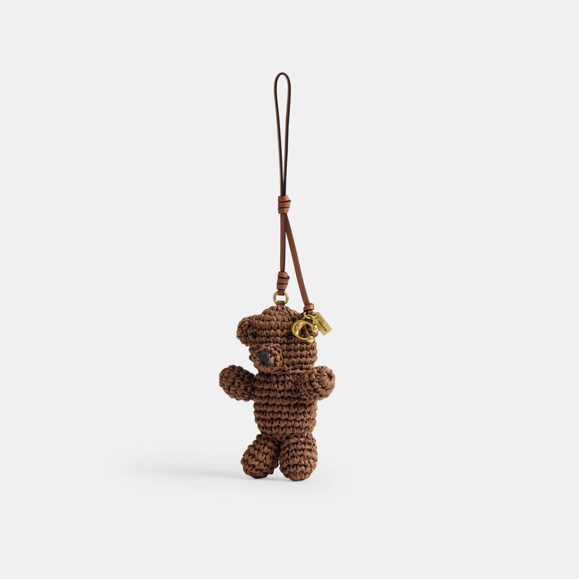 COACH®,Bear Bag Charm,Bag Charm,Straw,Resin,Graphic,Brass,Casual, Father's Day,Brown,Front View