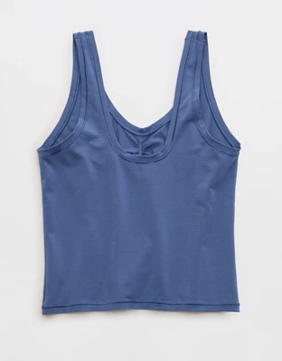 SMOOTHEZ Cotton Blend Ruched Tank Top - Marbled Blue