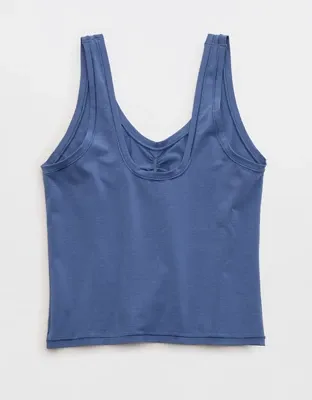 SMOOTHEZ Cotton Blend Ruched Tank Top - Marbled Blue