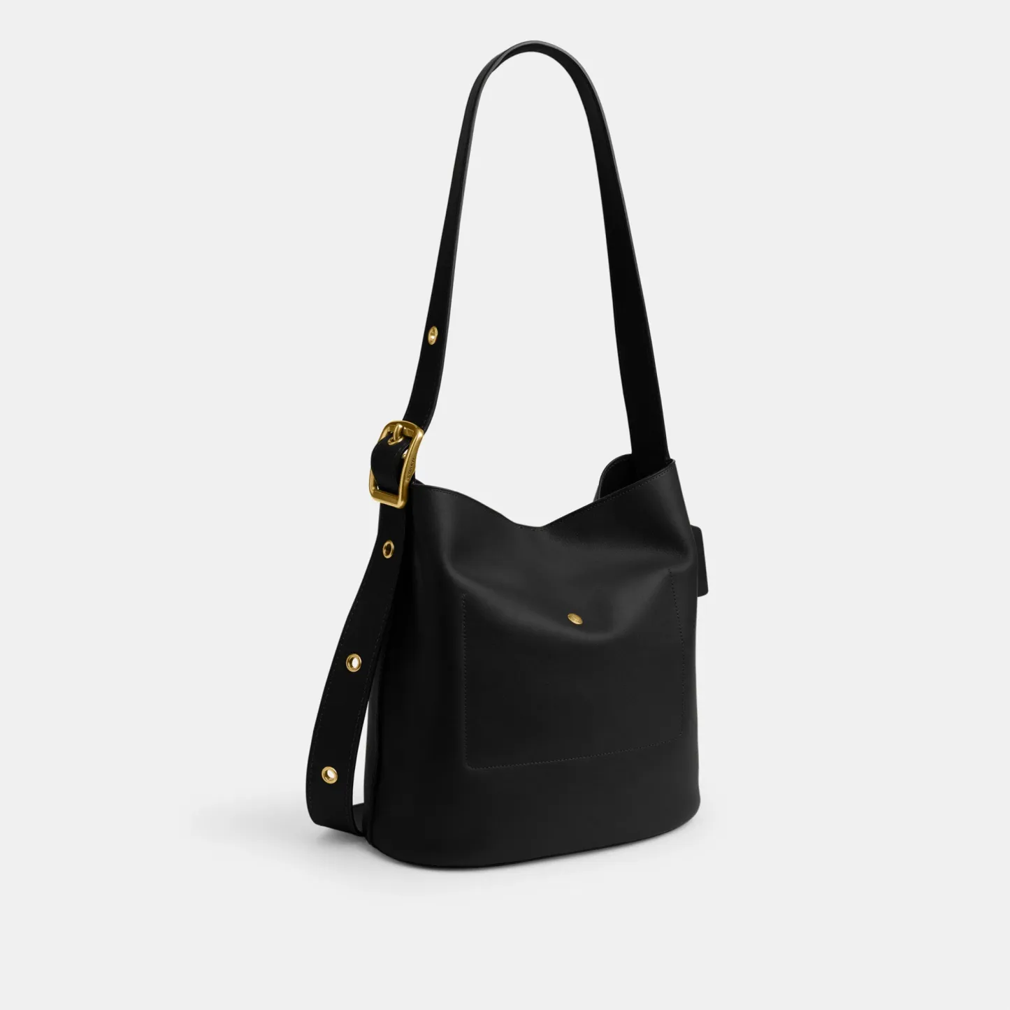 COACH®,Bleecker Bucket Bag,Leather,Bucket,Adjustable,Gold Metal,Casual,Black,Angle View