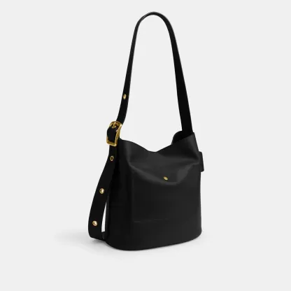 COACH®,Bleecker Bucket Bag,Leather,Bucket,Adjustable,Gold Metal,Casual,Black,Angle View