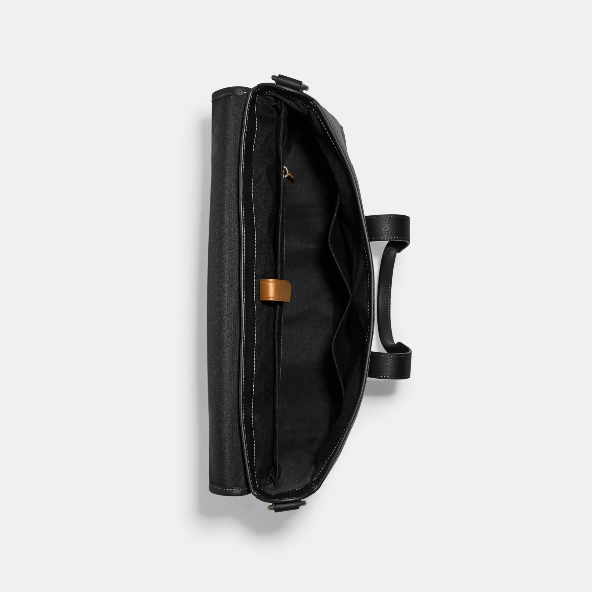 COACH®,Sullivan Portfolio Brief,Leather,Briefcase,Gunmetal,Work,Black,Inside View,Top View