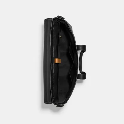 COACH®,Sullivan Portfolio Brief,Leather,Briefcase,Gunmetal,Work,Black,Inside View,Top View