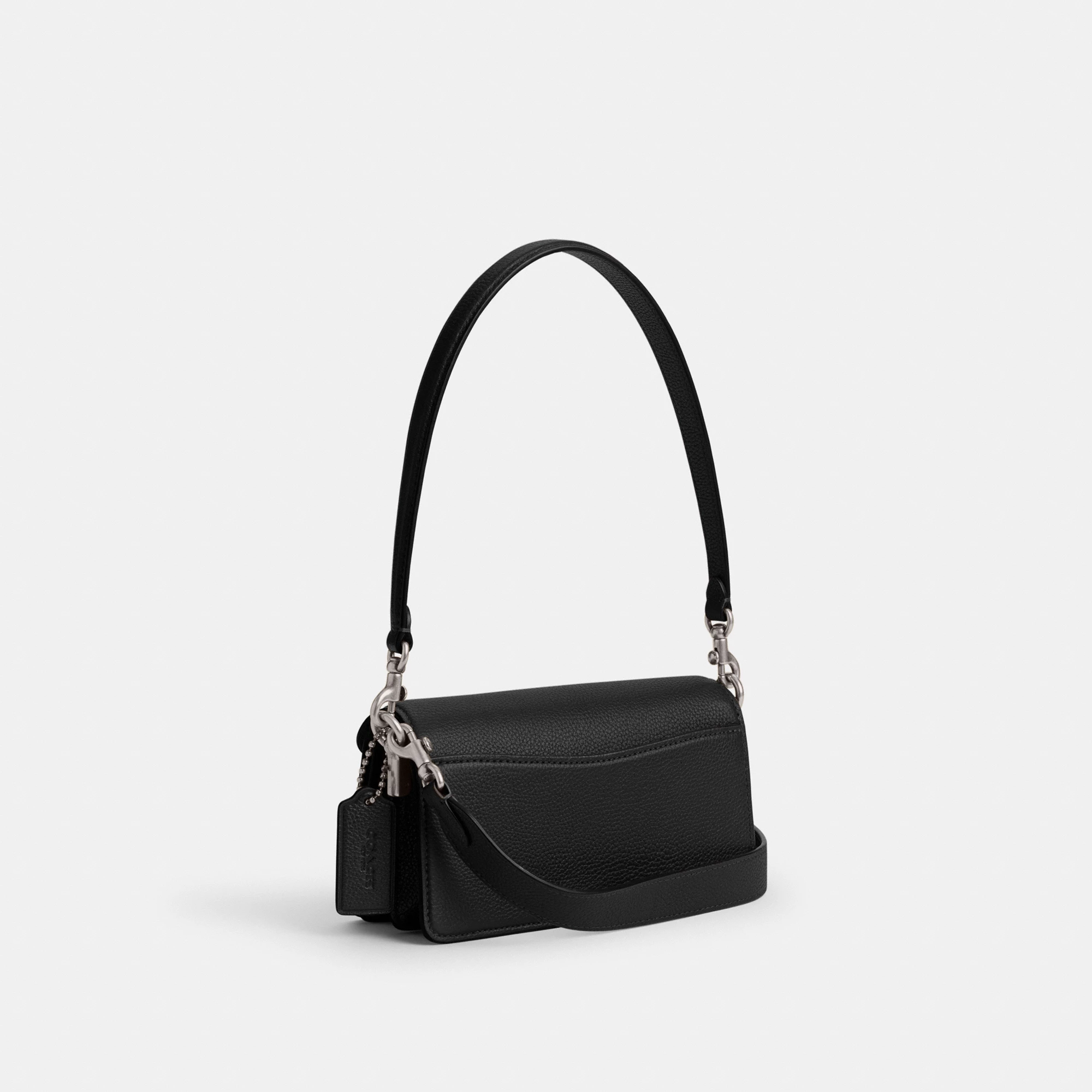COACH®,Tabby Shoulder Bag 20,Leather,Shoulder Bag,Embossed,Metal,Logo,Day Party,Black,Angle View