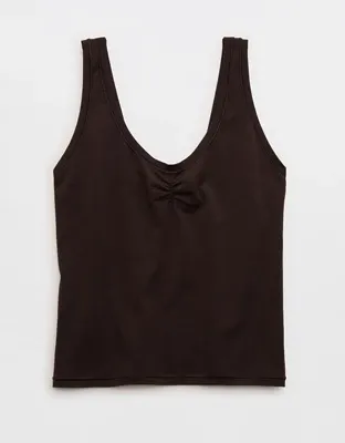 SMOOTHEZ Cotton Blend Ruched Tank Top - Deep Earth