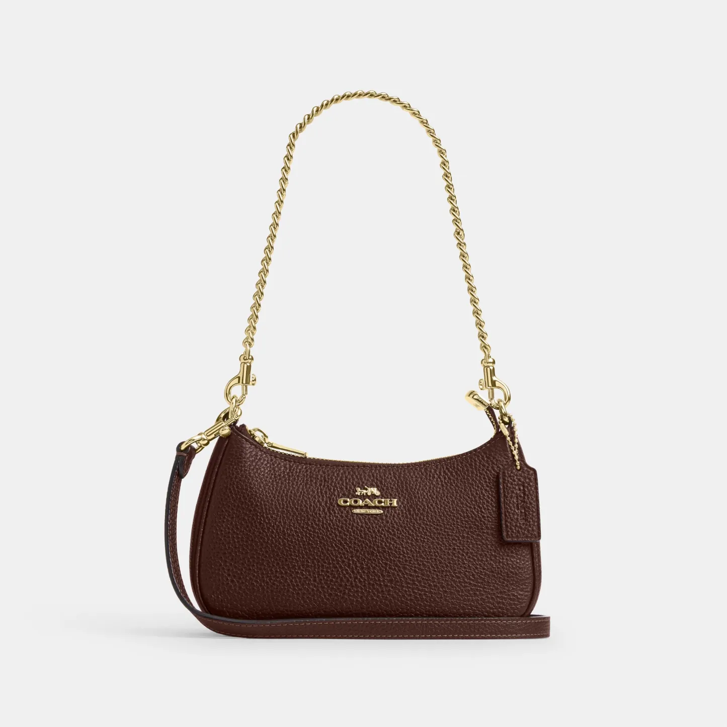 COACH®,Teri Mini Crossbody Bag,Leather,Recycled Polyester,Crossbody,Logo,Adjustable,Compact,Gold Metal,Casual,Brown,Front View
