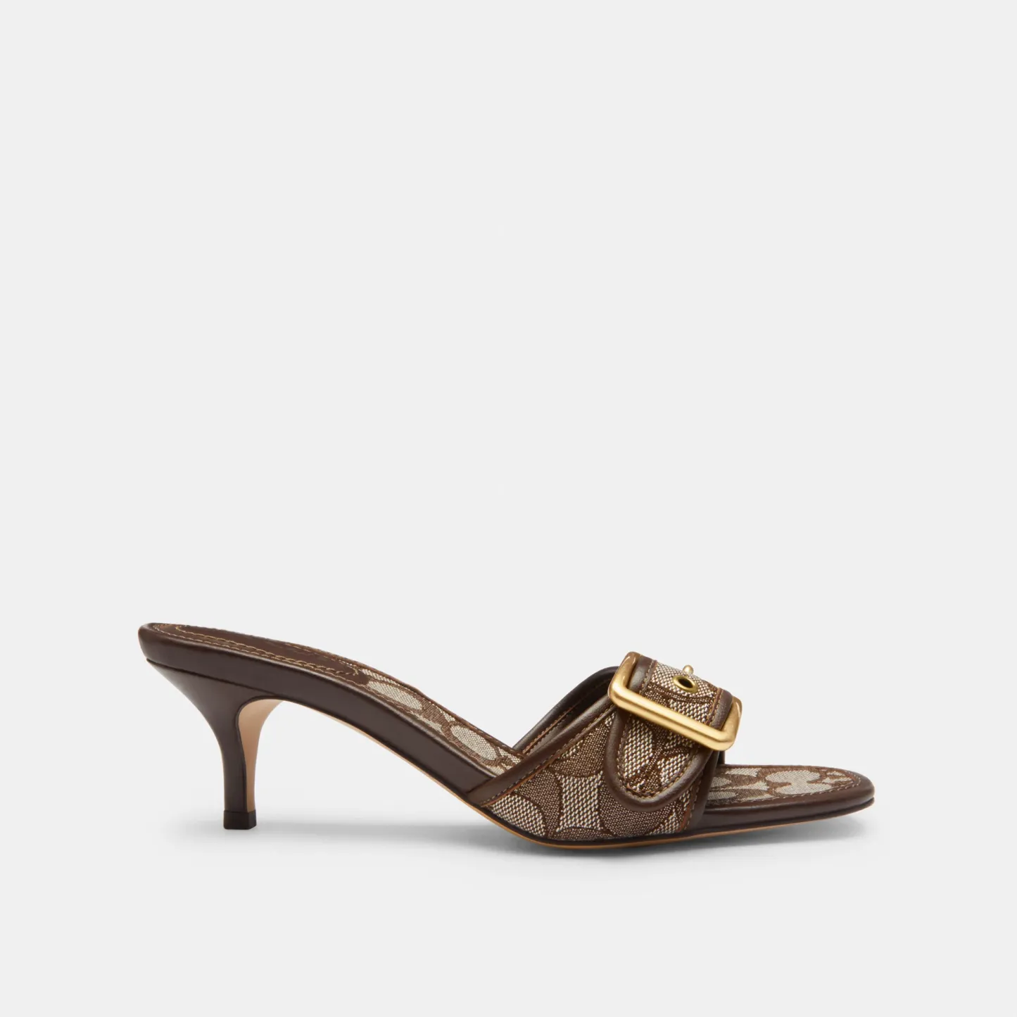COACH®,Margot Sandal In Signature Jacquard,Recycled Cotton,Recycled Polyester,Leather,Slides,Fabric,Piping,Logo,Sustainabl...,Brown,Angle View