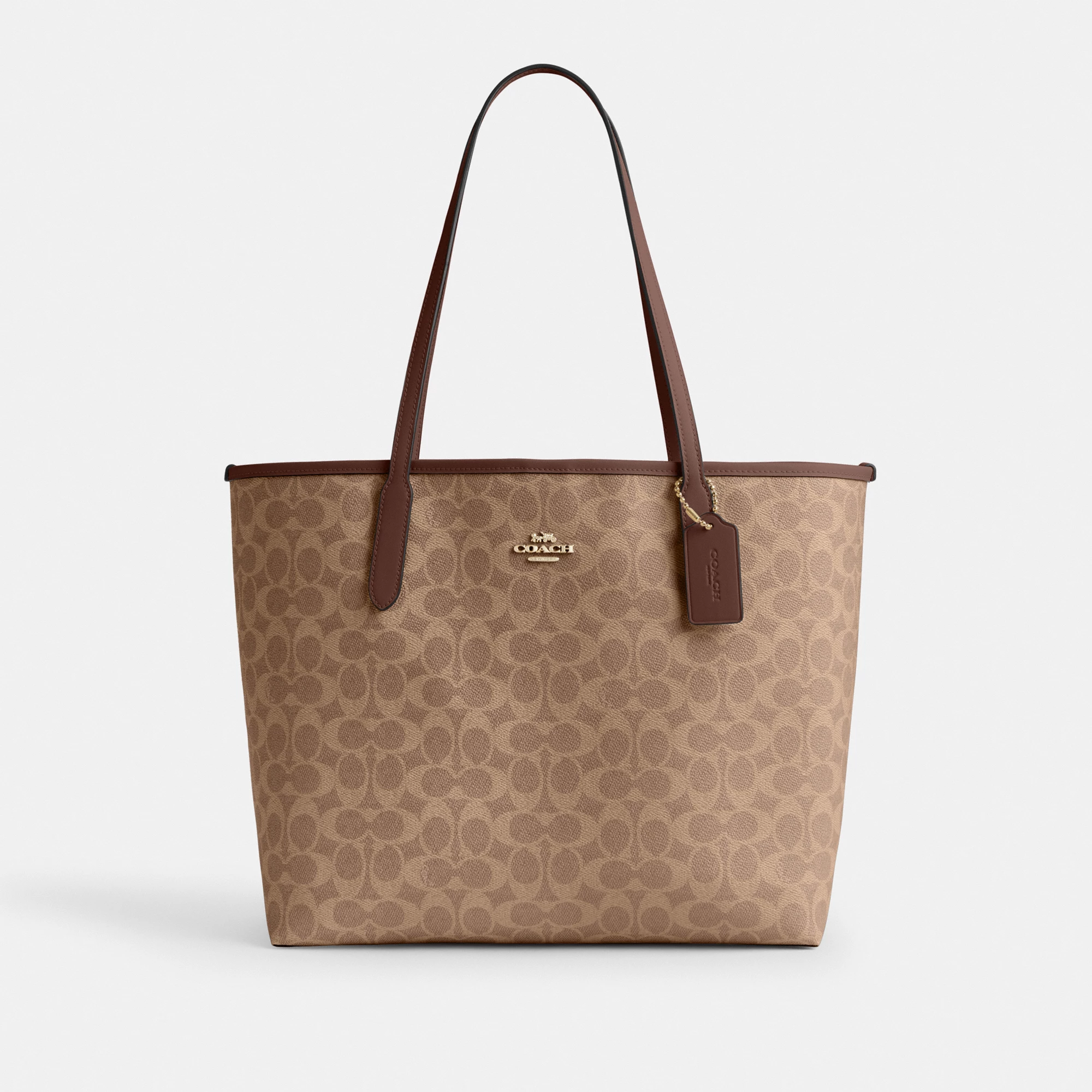 COACH®,City Tote Bag In Signature Canvas,Tote,Metal,Tag Embellishment,Color Block,Embossed,Piping,Logo,Casual,Multi Color,Front View