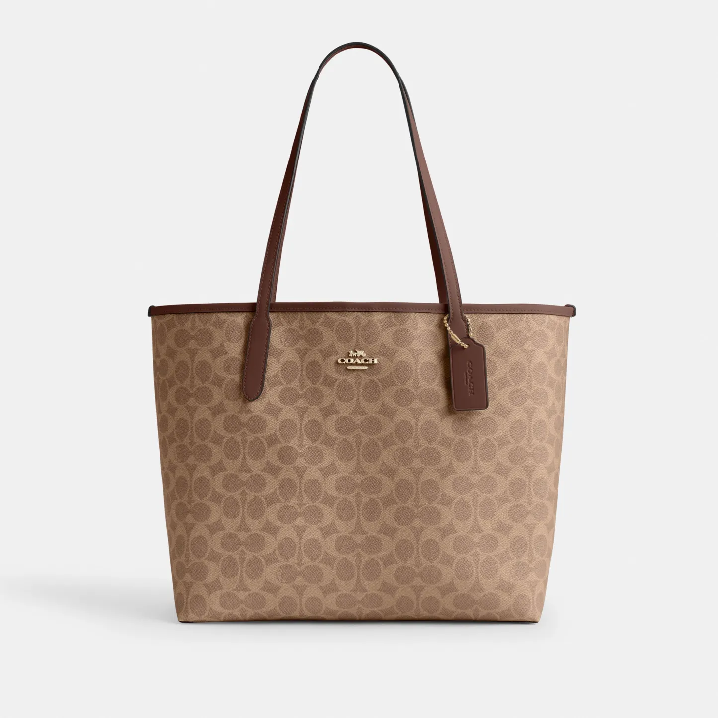 COACH®,City Tote Bag In Signature Canvas,Tote,Metal,Tag Embellishment,Color Block,Embossed,Piping,Logo,Casual,Multi Color,Front View
