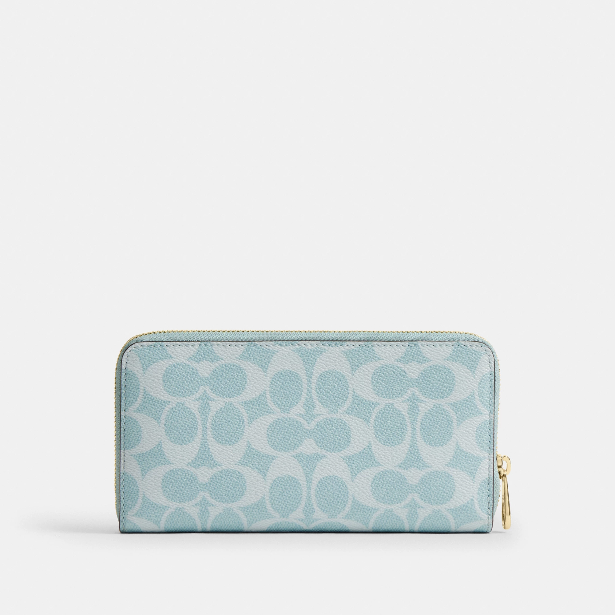 COACH®,Long Zip Around Wallet In Signature Canvas,Continental,Coin,Sustainable,Casual,Blue,Back View