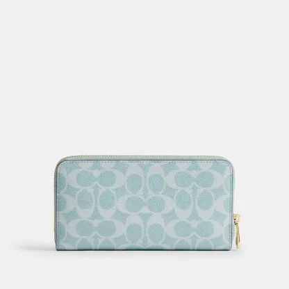 COACH®,Long Zip Around Wallet In Signature Canvas,Continental,Coin,Sustainable,Casual,Blue,Back View