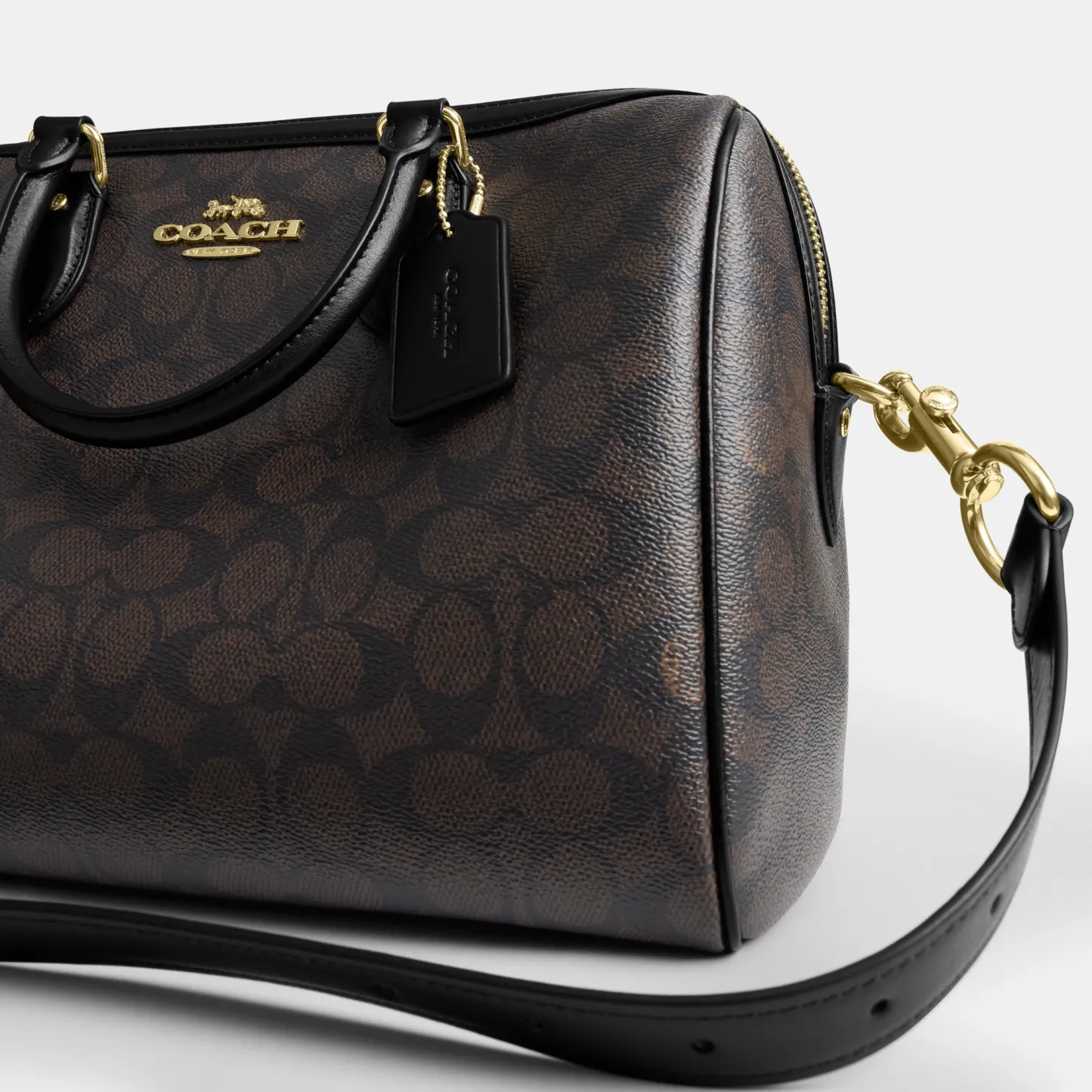 COACH®,Rowan Large Satchel Bag In Signature Canvas,Polyester,Leather,Canvas,Recycled Polyester,Satchel,Logo,Sustainable,Ad...,Brown,Closer View