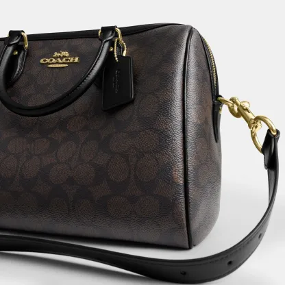 COACH®,Rowan Large Satchel Bag In Signature Canvas,Polyester,Leather,Canvas,Recycled Polyester,Satchel,Logo,Sustainable,Ad...,Brown,Closer View