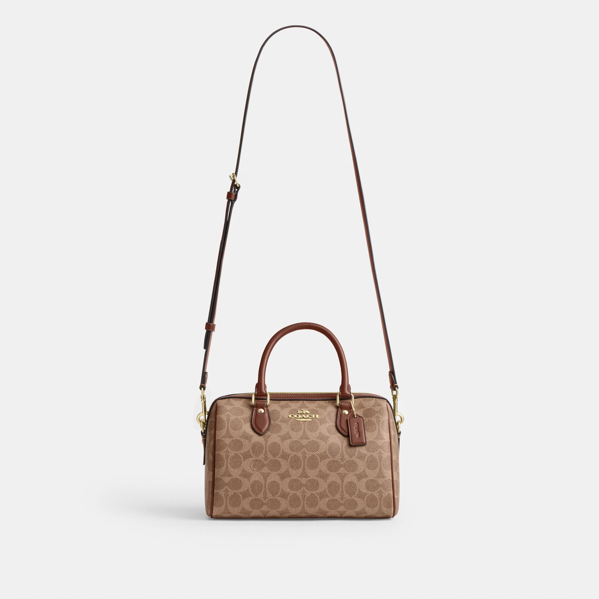 COACH®,Rowan Satchel Bag In Signature Canvas,Satchel,Piping,Casual,Work,Brown