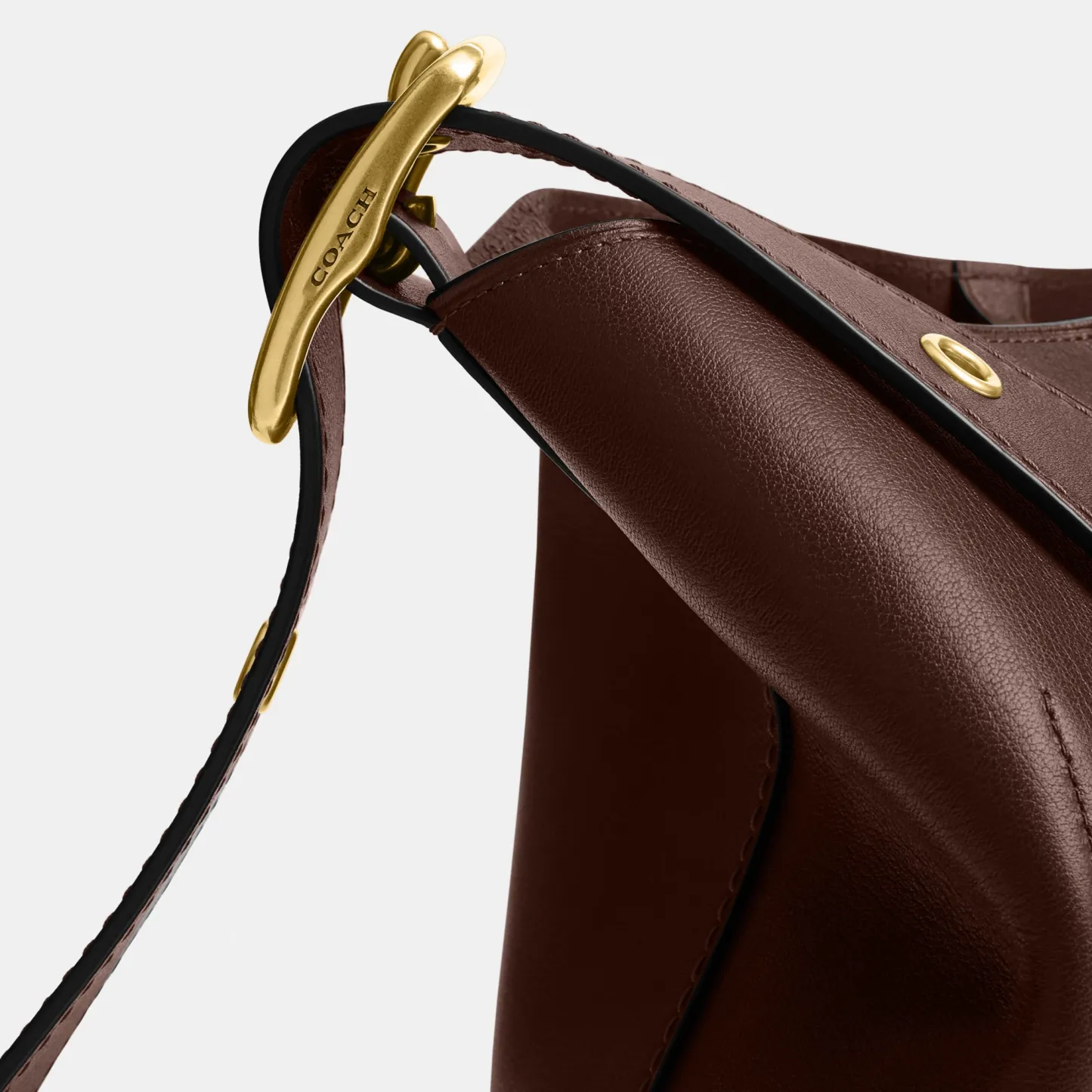 COACH®,Bleecker Bucket Bag,Leather,Bucket,Adjustable,Gold Metal,Casual,Brown,Closer View
