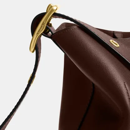 COACH®,Bleecker Bucket Bag,Leather,Bucket,Adjustable,Gold Metal,Casual,Brown,Closer View