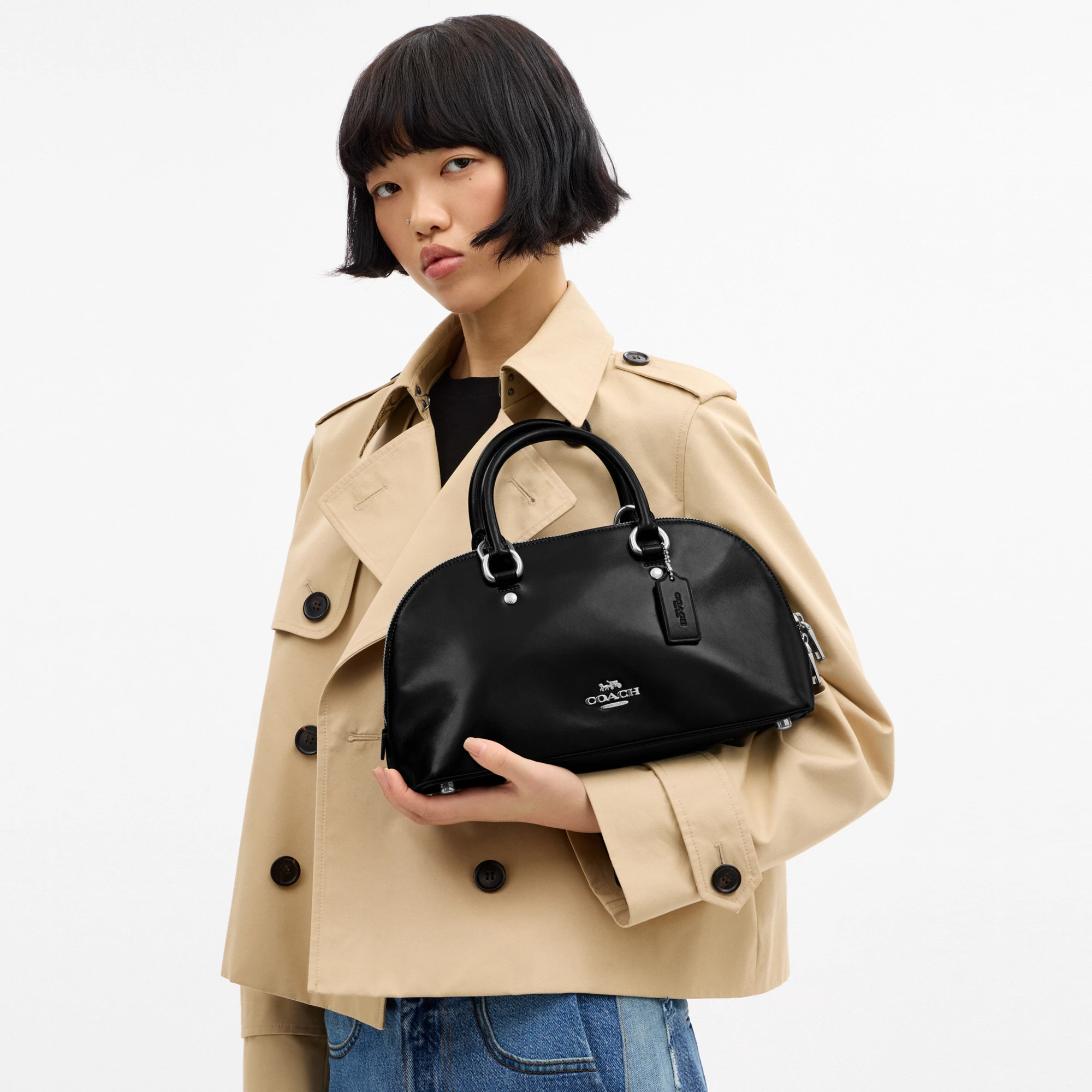 COACH®,Lara Satchel Bag,Recycled Polyester,Satchel,Logo,Metal,Casual,Black,Detail View
