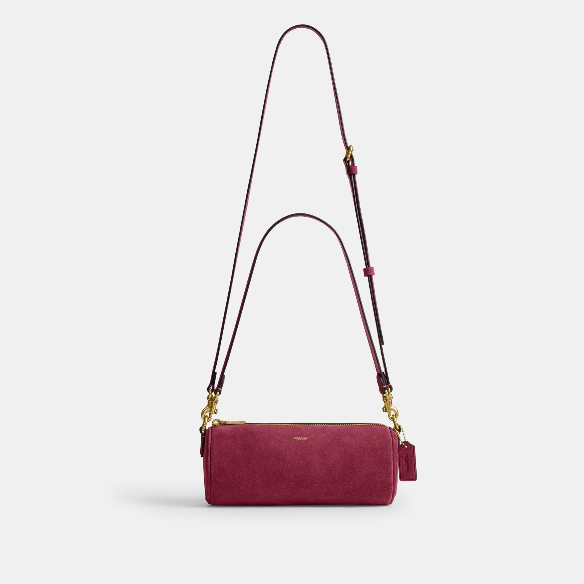 COACH®,Barrel Bag,Calfskin Leather,Suede,Barrel Bag,Pendant,Lined,Adjustable,Brass,Casual,