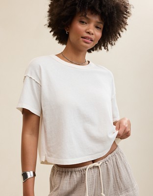 Aerie Summer Breeze Cropped T-Shirt - Cream