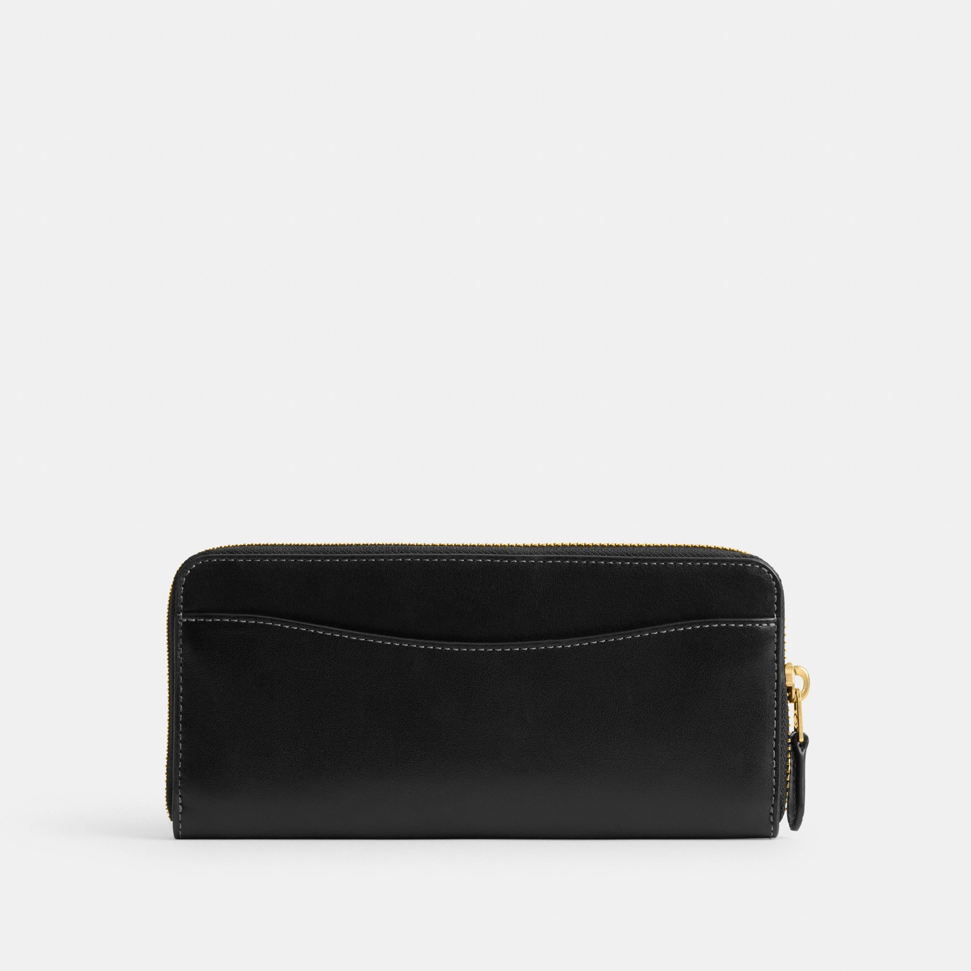 COACH®,Essential Slim Accordion Zip Wallet,Calfskin Leather,Leather,Continental,Logo,Metal,Casual,Black,Back View