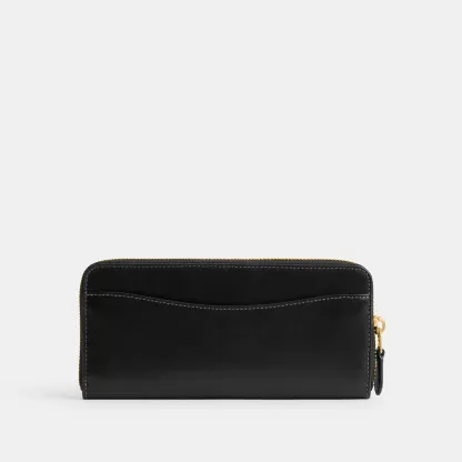 COACH®,Essential Slim Accordion Zip Wallet,Calfskin Leather,Leather,Continental,Logo,Metal,Casual,Black,Back View